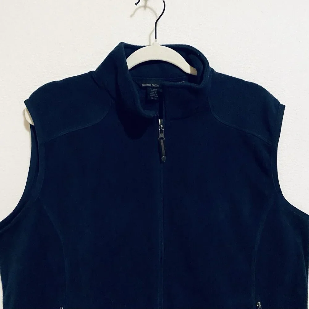 North End Vest Womens XL Navy Blue Embroidered Dachshund Zip Up Pockets Cozy
